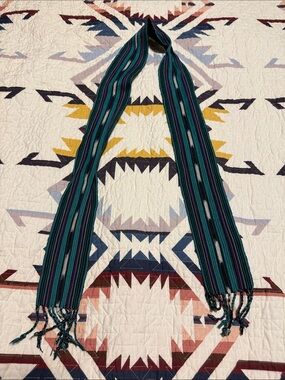 Source Unknown Teal, Black and Purple Striped Woven Belt Scarf